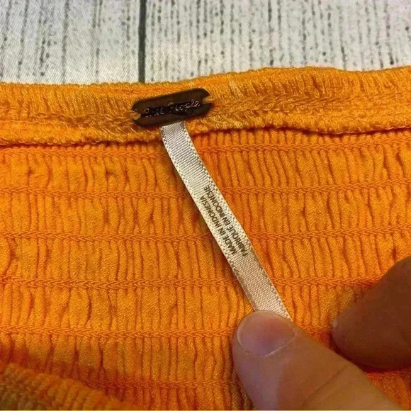 Free People Lana off Shoulder Tunic Orange Boho Peasant Smocked Blouse NWOT - Picture 5 of 7